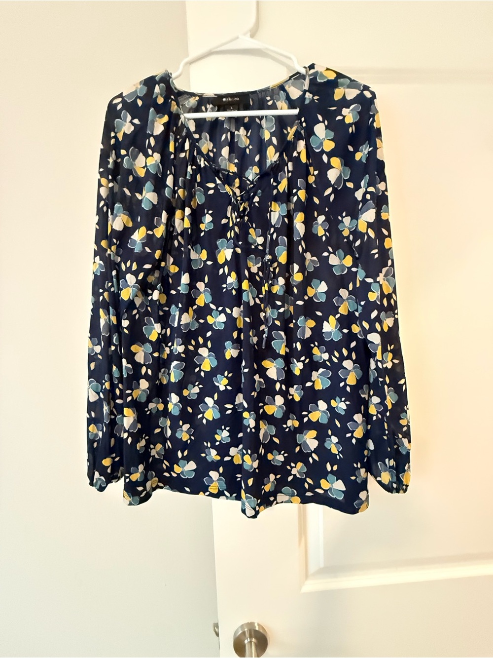 Style & Co. Navy Floral Tie-Front Blouse